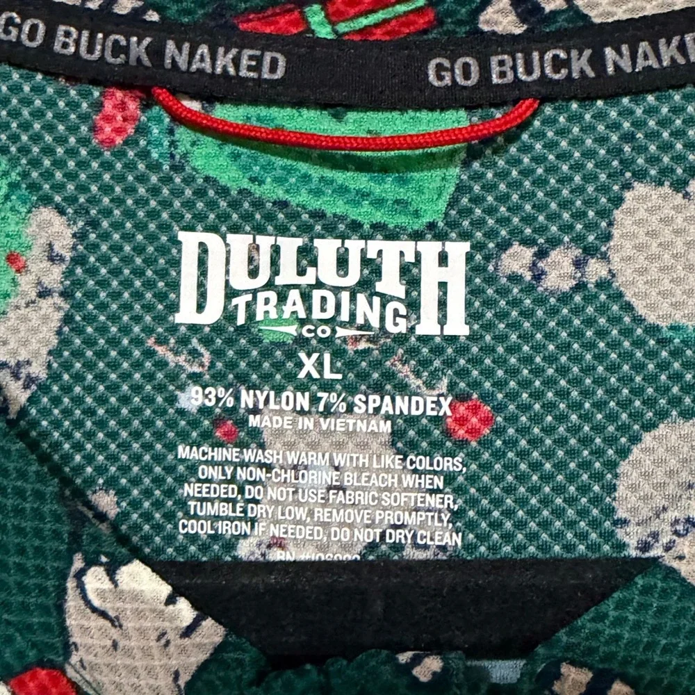 Duluth Trading Co Go Buck Naked Mens XL Union Suit Raccoon Holiday Green Zip